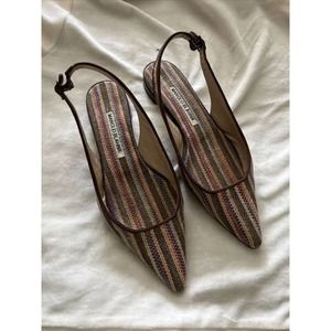 Manolo Blahnik 36.5 Woven Multicolored Slingback flats sandals 6 US